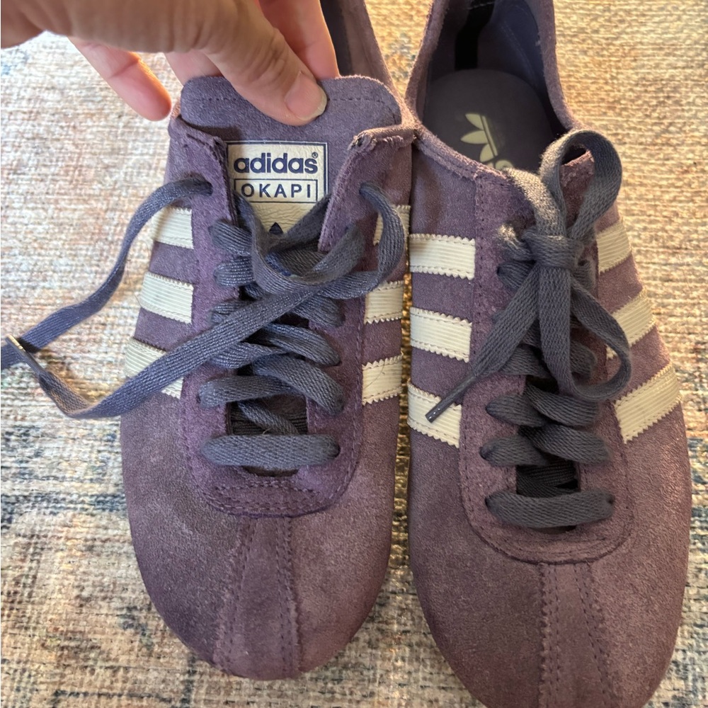Adidas Okapi Purple Suede Shoes with White Stripes